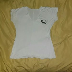 White V neck tie with Lizard print